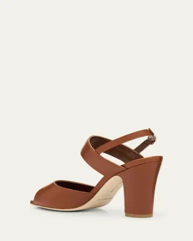 Manolo Blahnik Khiko Leather Peep-Toe Slingback Sandals | Thumbnail 4