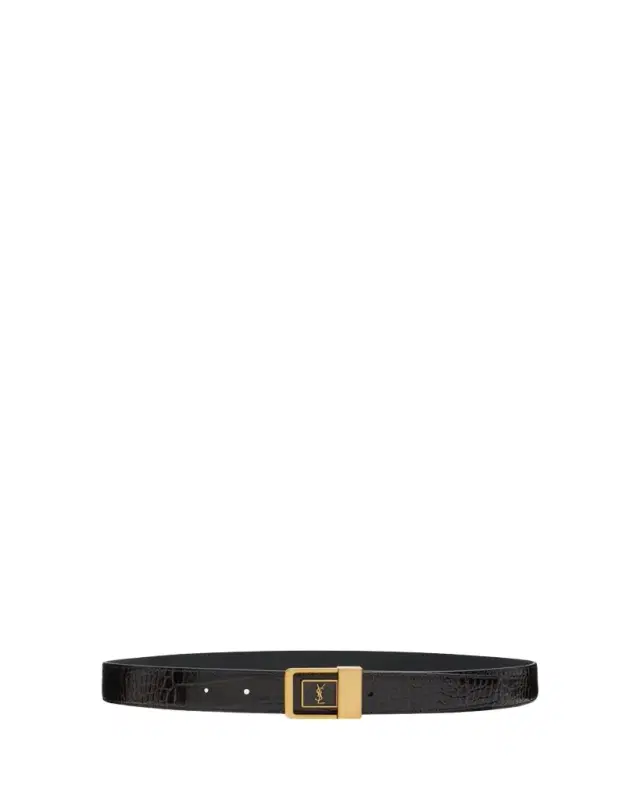 Saint Laurent Croc-Embossed Leather Square Buckle Belt