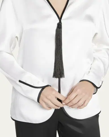 Giorgio Armani Tassel Silk Blouse with Contrast Tipping | Thumbnail 5 Giorgio Armani Tassel Silk Blouse with Contrast Tipping | Thumbnail 5