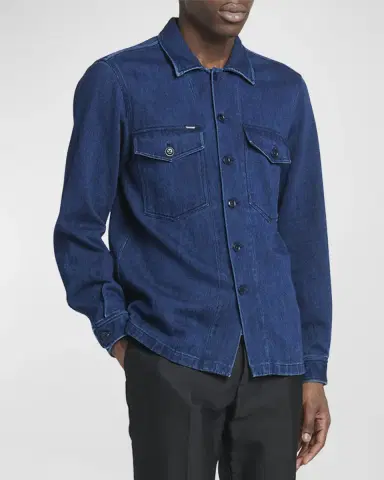 Tom Ford Men's Dark Wash Denim Overshirt | Thumbnail 4 Tom Ford Men's Dark Wash Denim Overshirt | Thumbnail 4