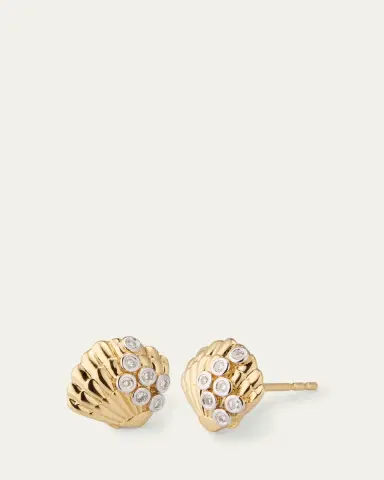 Sydney Evan Clam Shell 14K Gold Diamond Stud Earring, Single | Thumbnail 3