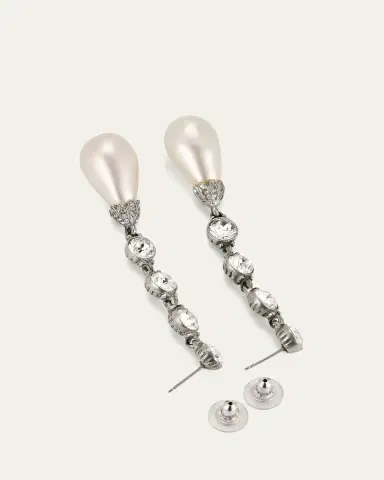 Ben-Amun Silver Crystal Earrings with Pearly Drop | Thumbnail 2 Ben-Amun Silver Crystal Earrings with Pearly Drop | Thumbnail 2