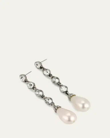 Ben-Amun Silver Crystal Earrings with Pearly Drop | Thumbnail 3 Ben-Amun Silver Crystal Earrings with Pearly Drop | Thumbnail 3