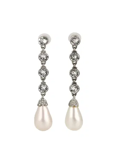 Ben-Amun Silver Crystal Earrings with Pearly Drop | Thumbnail 1 Ben-Amun Silver Crystal Earrings with Pearly Drop | Thumbnail 1