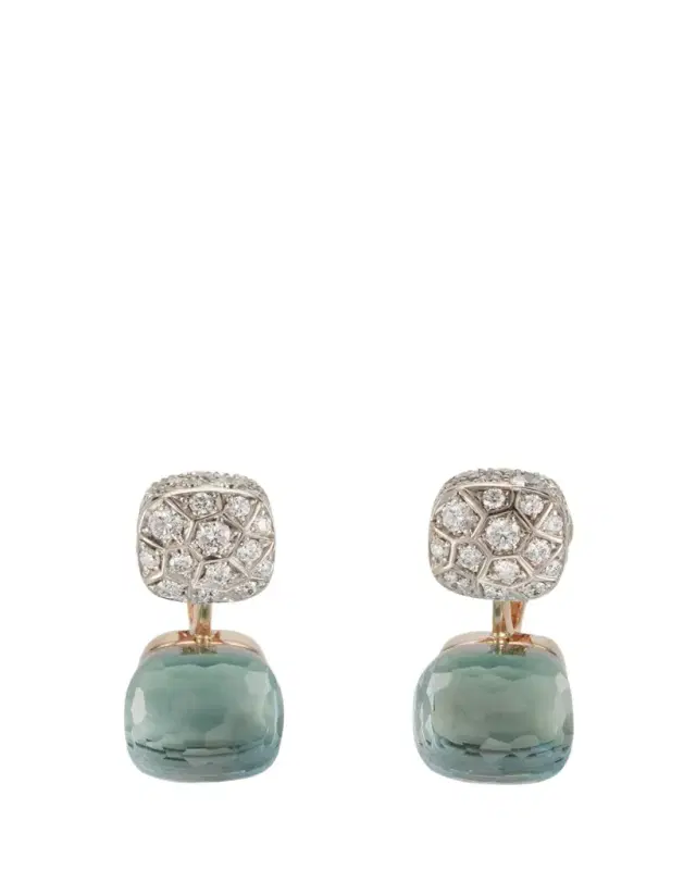 Pomellato Nudo 18K Rose Gold Blue Topaz and Diamond Double Drop Earrings