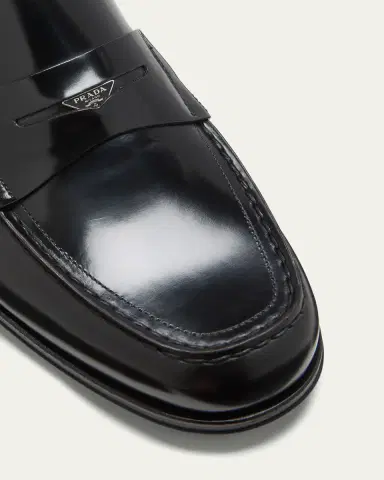 Prada Men's Brushed Leather Penny Loafers | Thumbnail 3 Prada Men's Brushed Leather Penny Loafers | Thumbnail 3