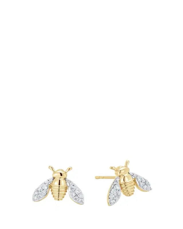18K Two-Tone Gold Queen Bee Diamond Stud Earrings
