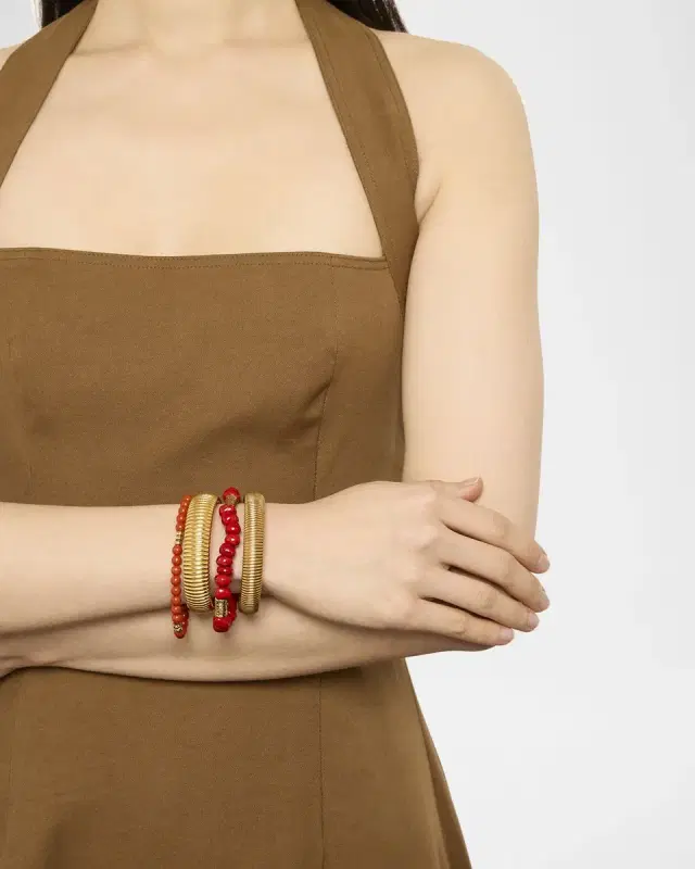 Cobra Bracelets with Coral Mix, Set of 4