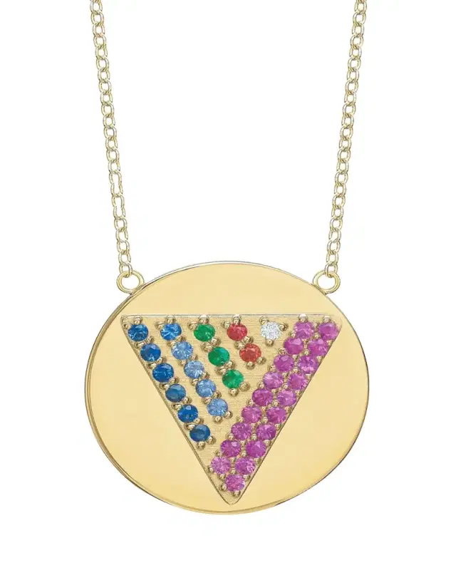 Tracee Nichols 14K Gold Love Triangle Rainbow Sapphire Token Necklace