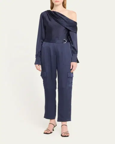 SIMKHAI Alice Draped Satin One-Shoulder Top | Thumbnail 2
