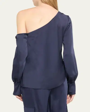 SIMKHAI Alice Draped Satin One-Shoulder Top | Thumbnail 3