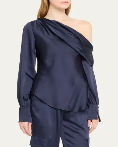 SIMKHAI Alice Draped Satin One-Shoulder Top | Thumbnail 4