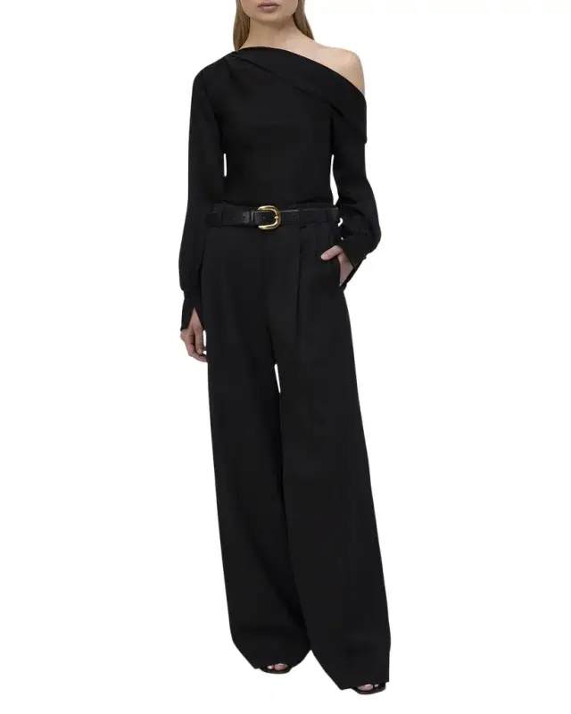 SIMKHAI Alice Draped Satin One-Shoulder Top