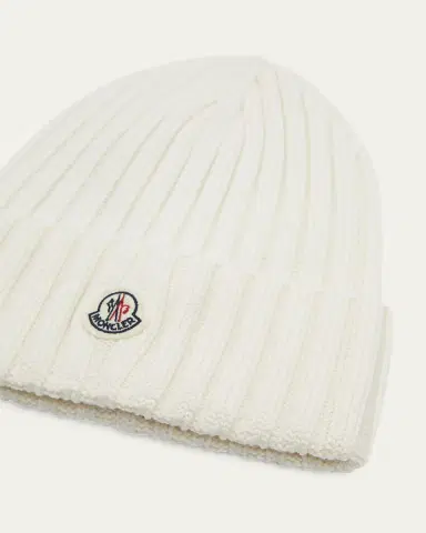 Moncler Ribbed Wool Beanie w/ Logo | Thumbnail 3