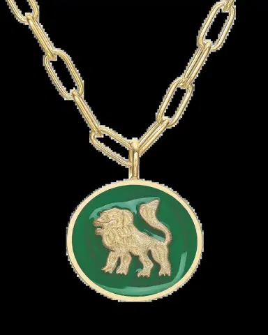 Tracee Nichols 14K Gold Mini Lion Green Enamel Token Necklace | Thumbnail 2