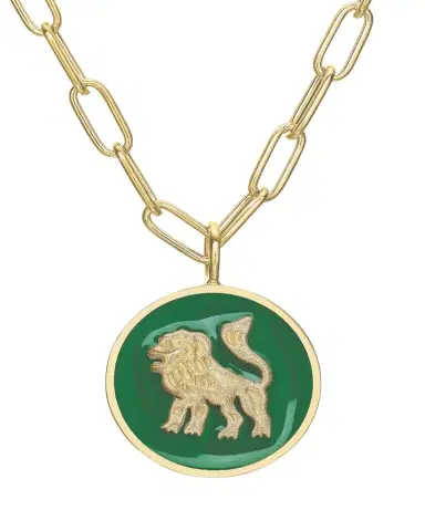 Tracee Nichols 14K Gold Mini Lion Green Enamel Token Necklace | Thumbnail 1