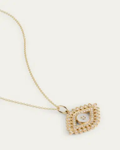 Sydney Evan 14K Yellow Gold Evil Eye Marquise Border with Stone Inlay Charm Necklace | Thumbnail 3