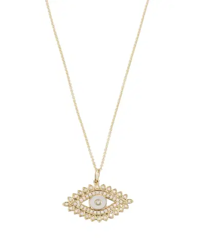Sydney Evan 14K Yellow Gold Evil Eye Marquise Border with Stone Inlay Charm Necklace | Thumbnail 1