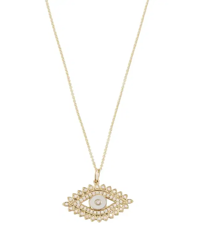 Sydney Evan 14K Yellow Gold Evil Eye Marquise Border with Stone Inlay Charm Necklace