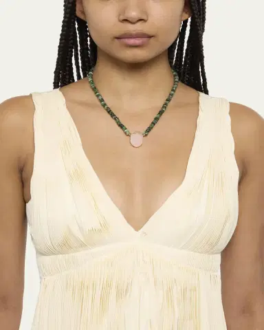 JIA JIA Rose Quartz Charm Necklace with Emeralds | Thumbnail 2