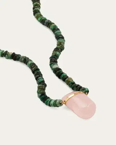 JIA JIA Rose Quartz Charm Necklace with Emeralds | Thumbnail 3