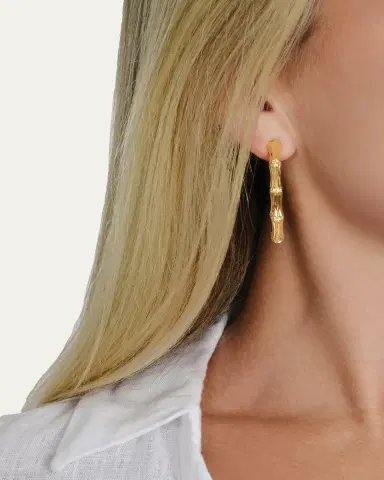 Anabel Aram Jewelry Cubic Zirconia Bamboo Hoop Earrings | Thumbnail 2