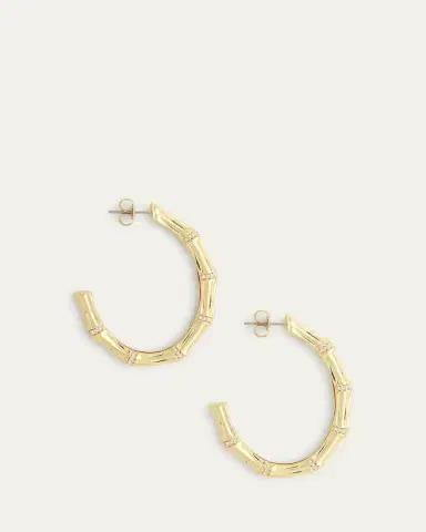 Anabel Aram Jewelry Cubic Zirconia Bamboo Hoop Earrings | Thumbnail 3