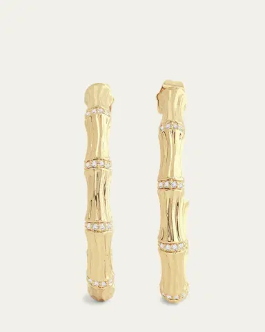 Anabel Aram Jewelry Cubic Zirconia Bamboo Hoop Earrings | Thumbnail 4