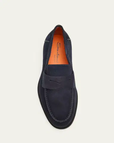 Santoni Men's Rock Suede Lug Sole Penny Loafers | Thumbnail 3