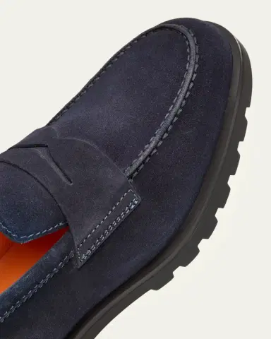 Santoni Men's Rock Suede Lug Sole Penny Loafers | Thumbnail 6
