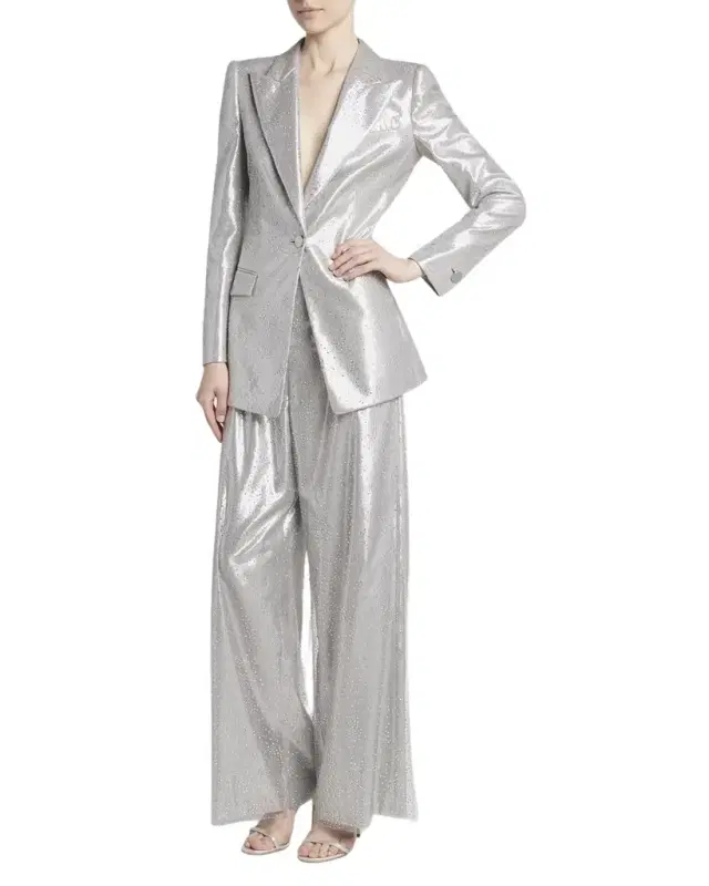 Crystal One-Button Silk Blazer