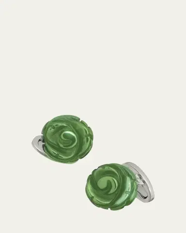 Jan Leslie Men's Hand-Carved Green Onyx Sterling Silver Cufflinks | Thumbnail 2 Jan Leslie Men's Hand-Carved Green Onyx Sterling Silver Cufflinks | Thumbnail 2