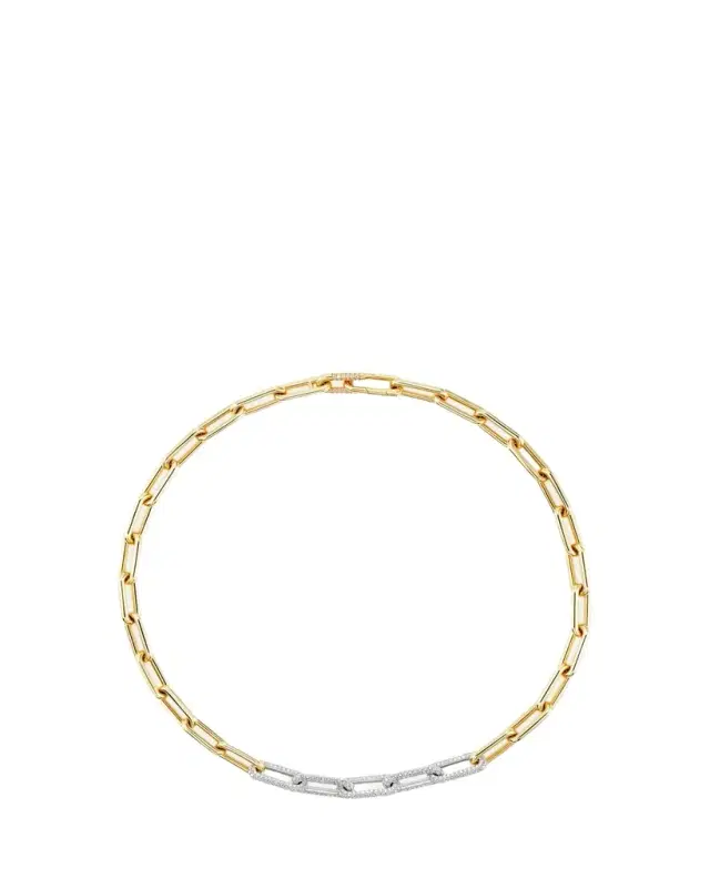 Uniform Object 18K Yellow Gold and Platinum Heavy Metal Diamond Chain Link Necklace