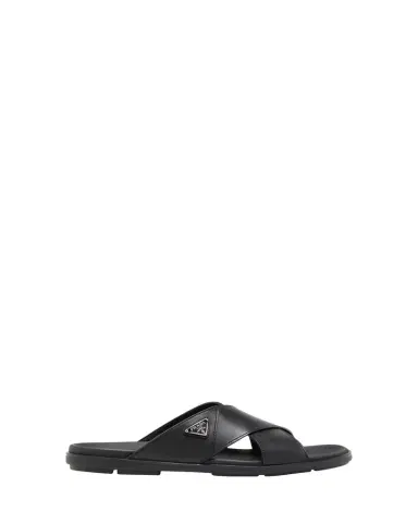 Prada Men's Leather Crisscross Slide Sandals | Thumbnail 1 Prada Men's Leather Crisscross Slide Sandals | Thumbnail 1