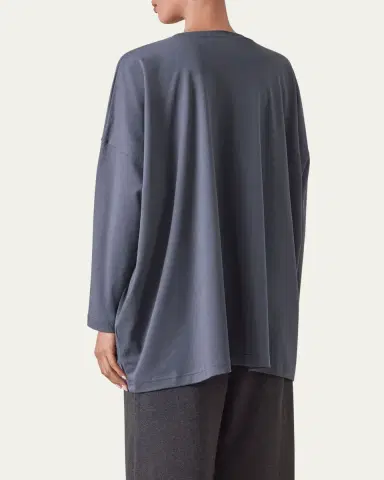 Eskandar Round Neck Long Sleeve Cotton T-Shirt | Thumbnail 3