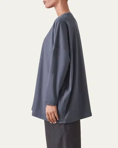 Eskandar Round Neck Long Sleeve Cotton T-Shirt | Thumbnail 4