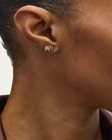 Sydney Evan 14k Yellow Gold Diamond Elephant Stud Earring, Single | Thumbnail 2 Sydney Evan 14k Yellow Gold Diamond Elephant Stud Earring, Single | Thumbnail 2