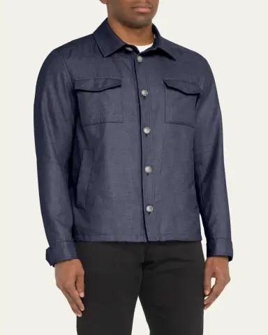 Herno Men's Coated Cashmere-Blend Overshirt | Thumbnail 4