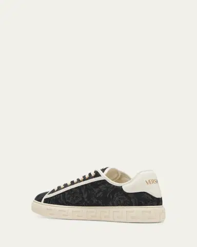 Versace Men's La Greca Baroque Canvas Low-Top Sneakers | Thumbnail 4 Versace Men's La Greca Baroque Canvas Low-Top Sneakers | Thumbnail 4