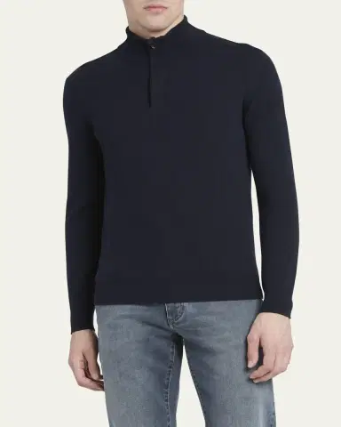 Zegna Men's Oasi Cashmere Zip Mock Neck Sweater | Thumbnail 2 Zegna Men's Oasi Cashmere Zip Mock Neck Sweater | Thumbnail 2