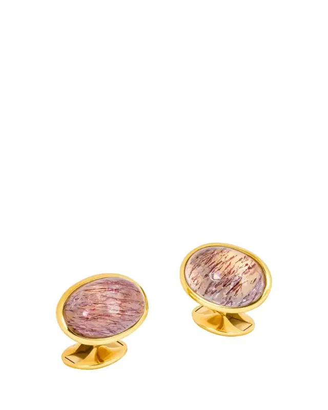 Men's 18K Yellow Gold Quartz and Graphic Rutile Cufflinks