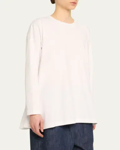 Eskandar Side Panelled Round Neck Long Sleeve T-Shirt (Mid Plus Length) | Thumbnail 4 Eskandar Side Panelled Round Neck Long Sleeve T-Shirt (Mid Plus Length) | Thumbnail 4