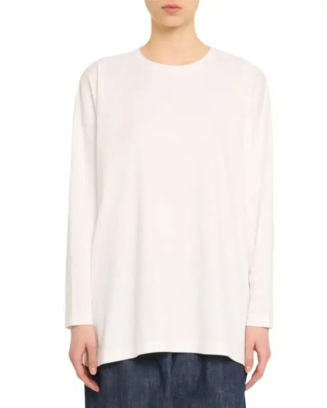 Eskandar Side Panelled Round Neck Long Sleeve T-Shirt (Mid Plus Length)