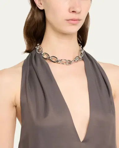 Ben-Amun Silver Lyra Oval Chain Link Necklace | Thumbnail 2
