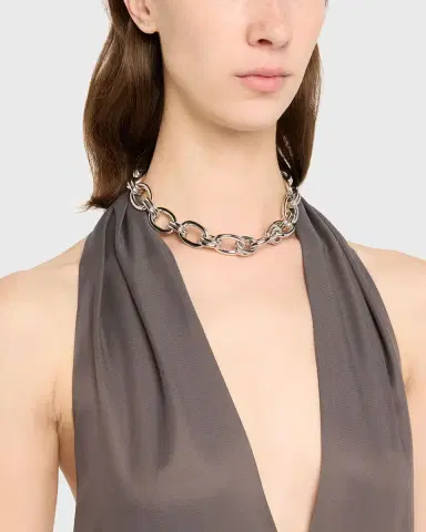 Ben-Amun Silver Lyra Oval Chain Link Necklace | Thumbnail 5