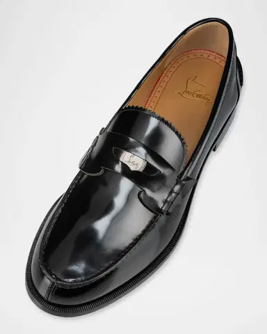 Christian Louboutin Men's Abrasivato Leather Red-Sole Penny Loafers | Thumbnail 5 Christian Louboutin Men's Abrasivato Leather Red-Sole Penny Loafers | Thumbnail 5