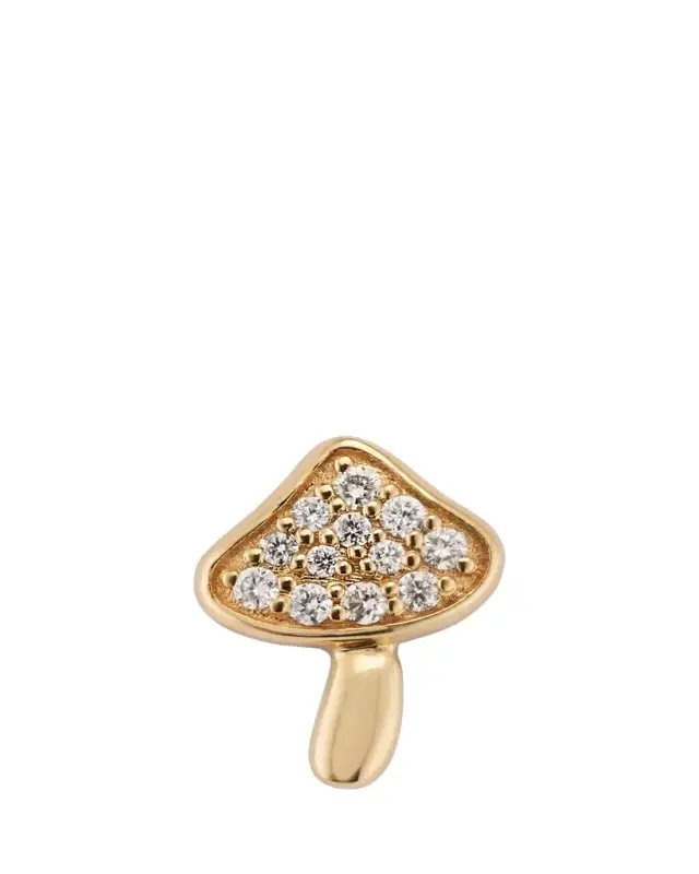 14K Yellow Gold Small Mushroom Diamond Stud Earring, Single