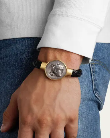 JORGE ADELER Men's Authentic Alexander the Great Coin Leather Bracelet | Thumbnail 2 JORGE ADELER Men's Authentic Alexander the Great Coin Leather Bracelet | Thumbnail 2