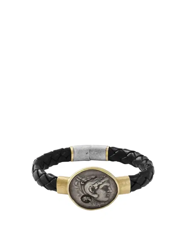 Jorge Adeler Men's Authentic Alexander the Great Coin Leather Bracelet