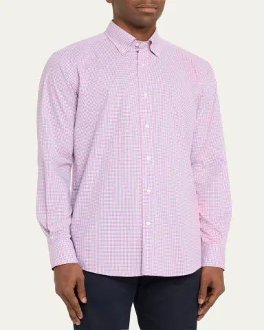 Bergdorf Goodman Men's Cotton Micro-Check Sport Shirt | Thumbnail 4
